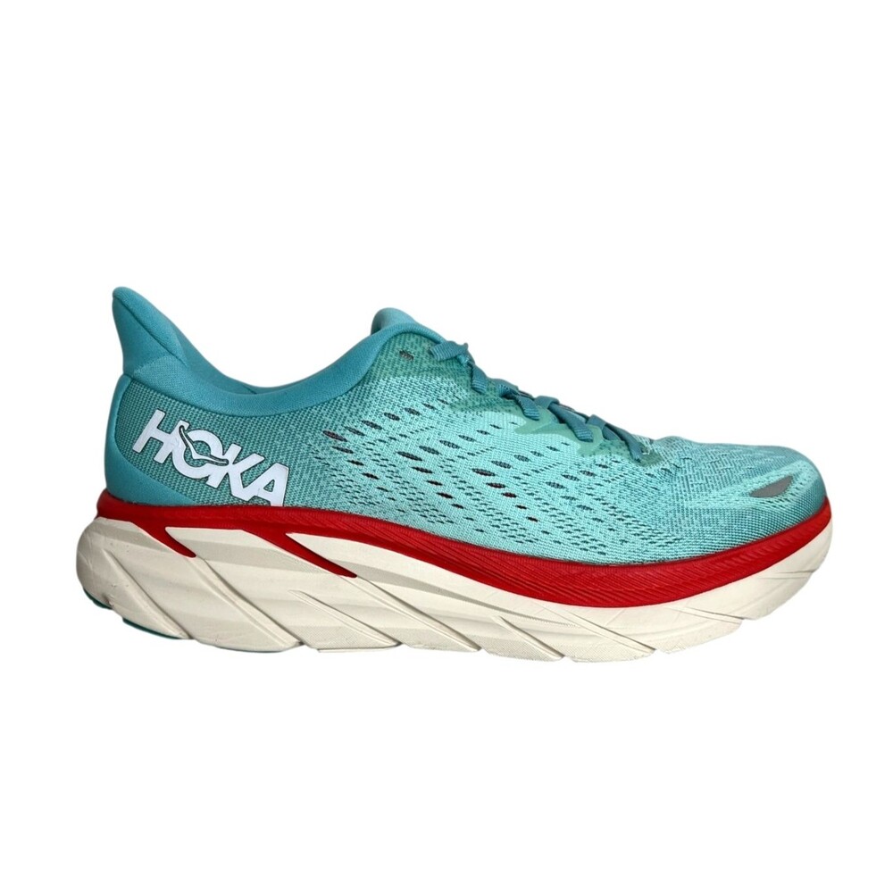 Hoka One One Women's Clifton 8 Running Shoe Sneaker  Size 9.5B  Eggshell / Blue - Picture 3 of 12